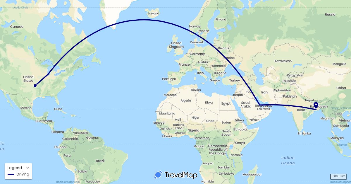 TravelMap itinerary: driving in India, Qatar, United States (Asia, North America)